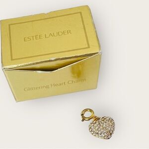 Estee Lauder heart charm gold tone & clear CZ